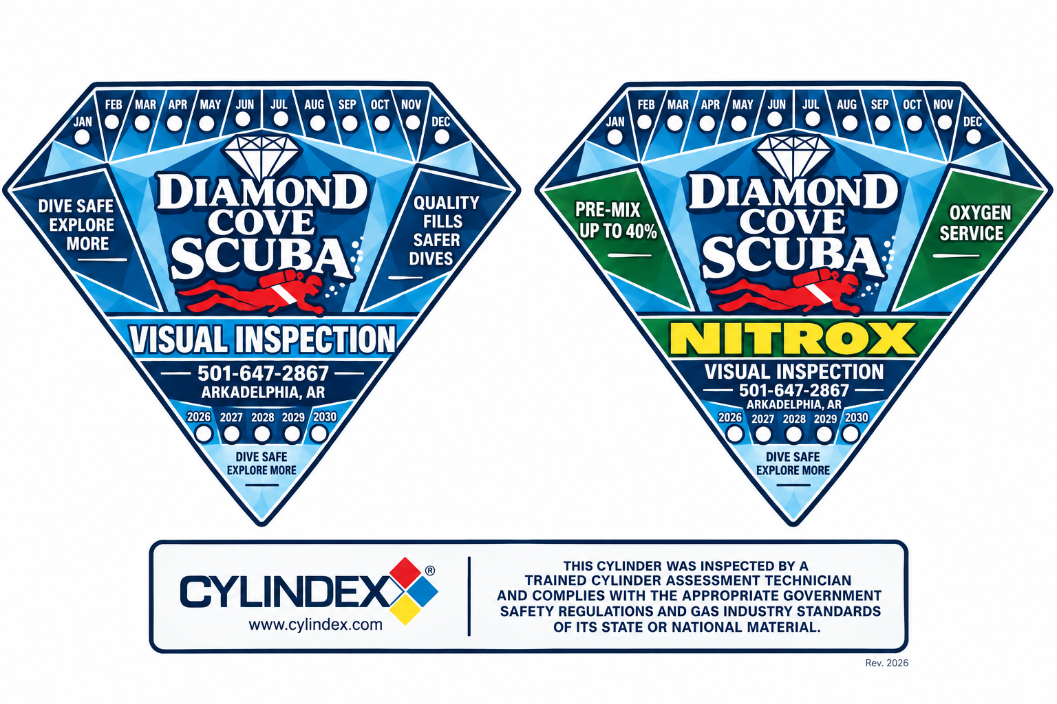 Diamond Cove Scuba cylinder inspection decals